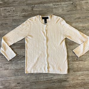 August Silk tan cardigan M medium